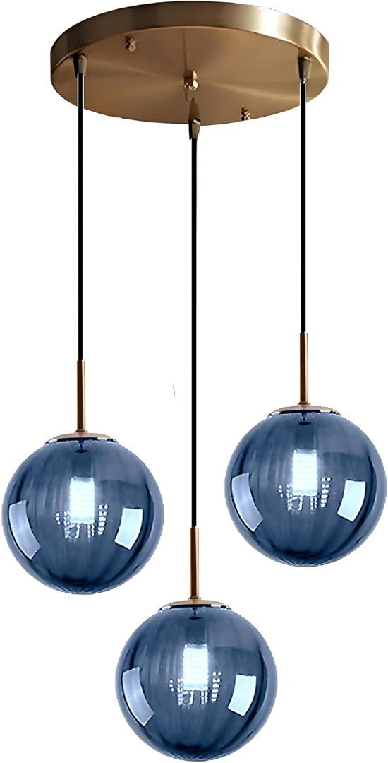 3 Lights Pendant Light 15cm Blue Glass Globe