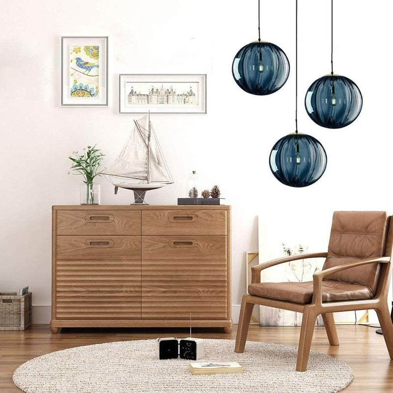 3 Lights Pendant Light 15cm Blue Glass Globe