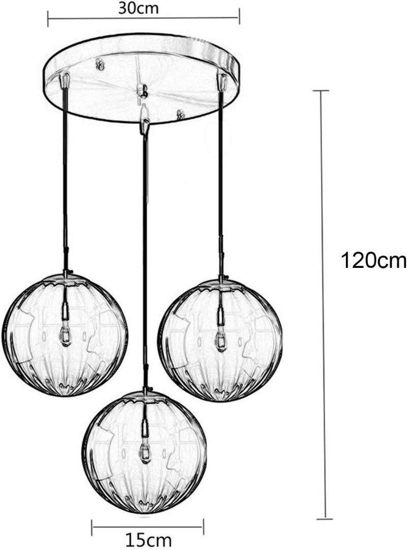 3 Lights Pendant Light 15cm Blue Glass Globe