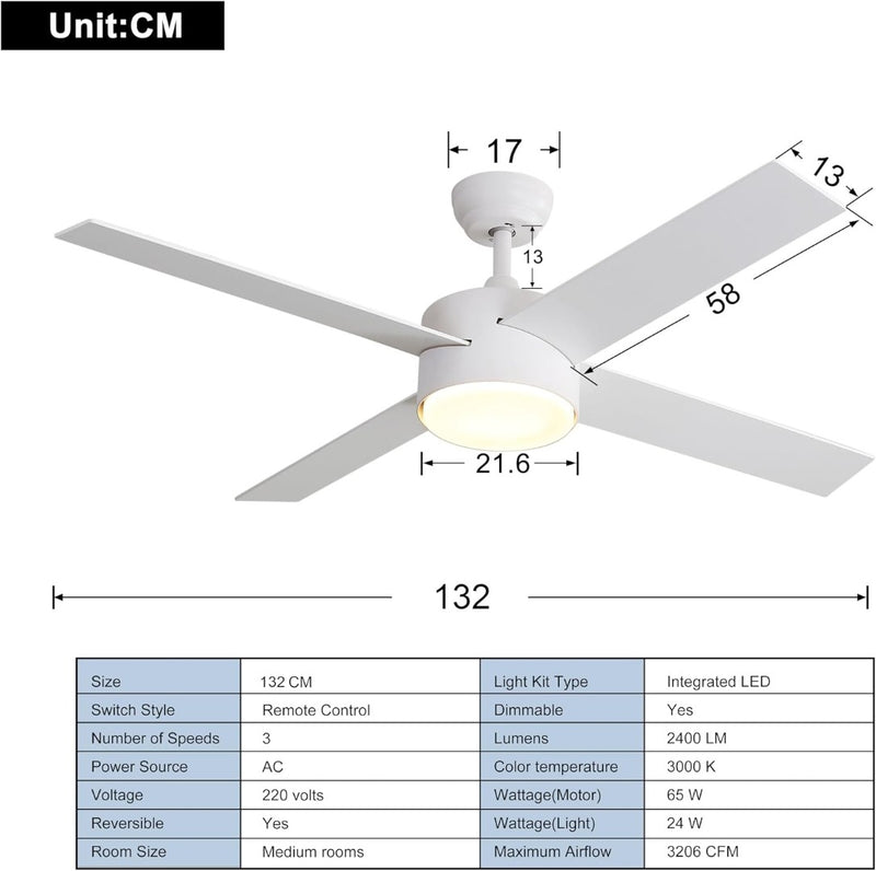 Ceiling Fan with Lamp, Ceiling Fan with Light White/Black Ceiling Fans FINXIN