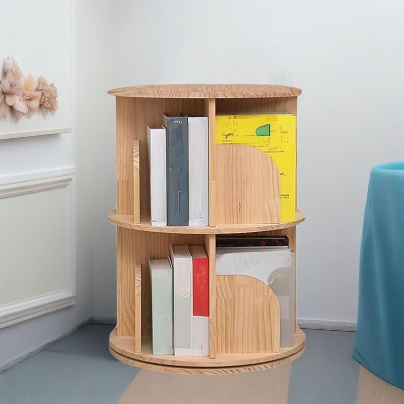 Rotating Bookshelf 360 Display Floor Standing Wood Bookcase