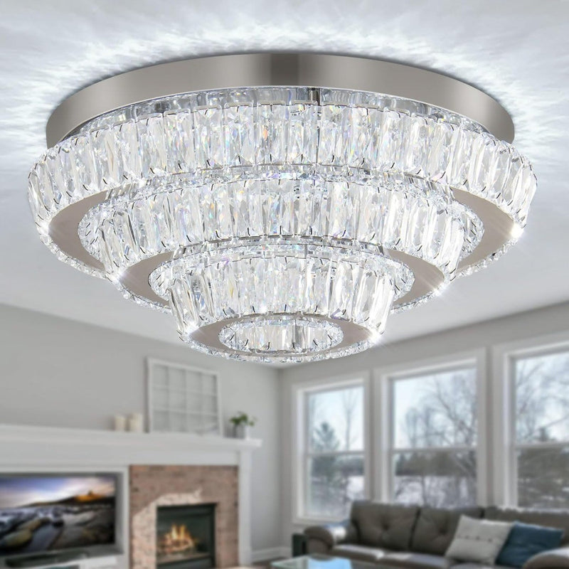 16.5" Crystal Chandelier LED Crystal Ceiling Light 3 Layers Flush Mount