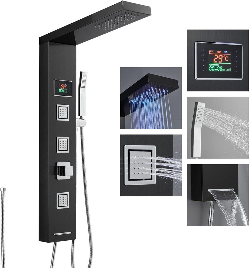 ROVOGO Shower Panel Tower System without Tap and Battery Black