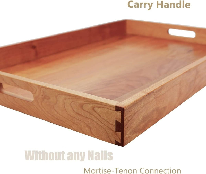 MAGIGO 28 x 18 Inches Extra Large Rectangle Cherry Wood Ottoman Tray