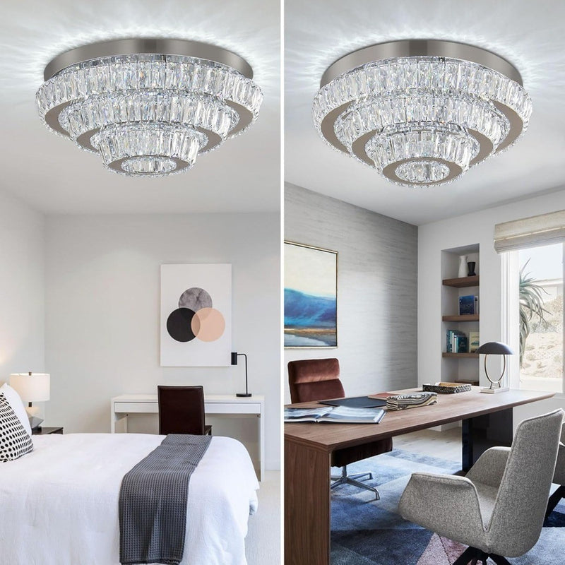 16.5" Crystal Chandelier LED Crystal Ceiling Light 3 Layers Flush Mount