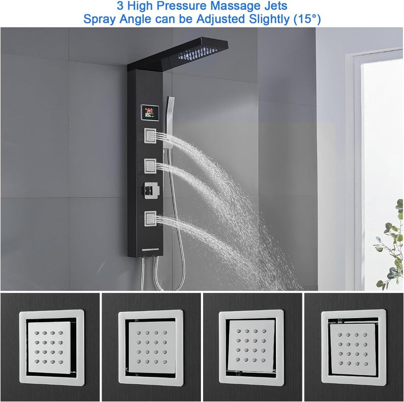 ROVOGO Shower Panel Tower System without Tap and Battery Black