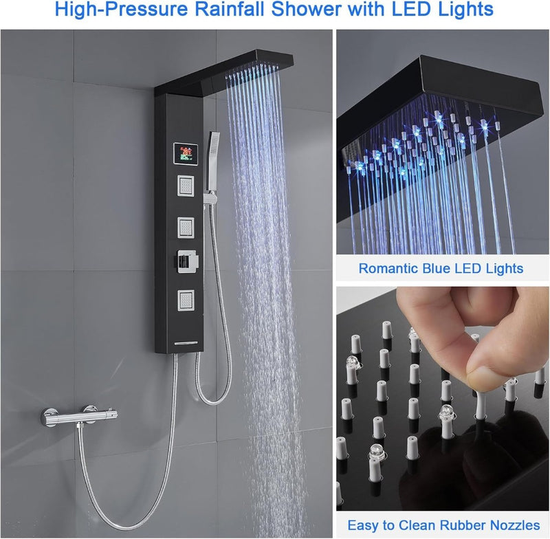 ROVOGO Shower Panel Tower System without Tap and Battery Black