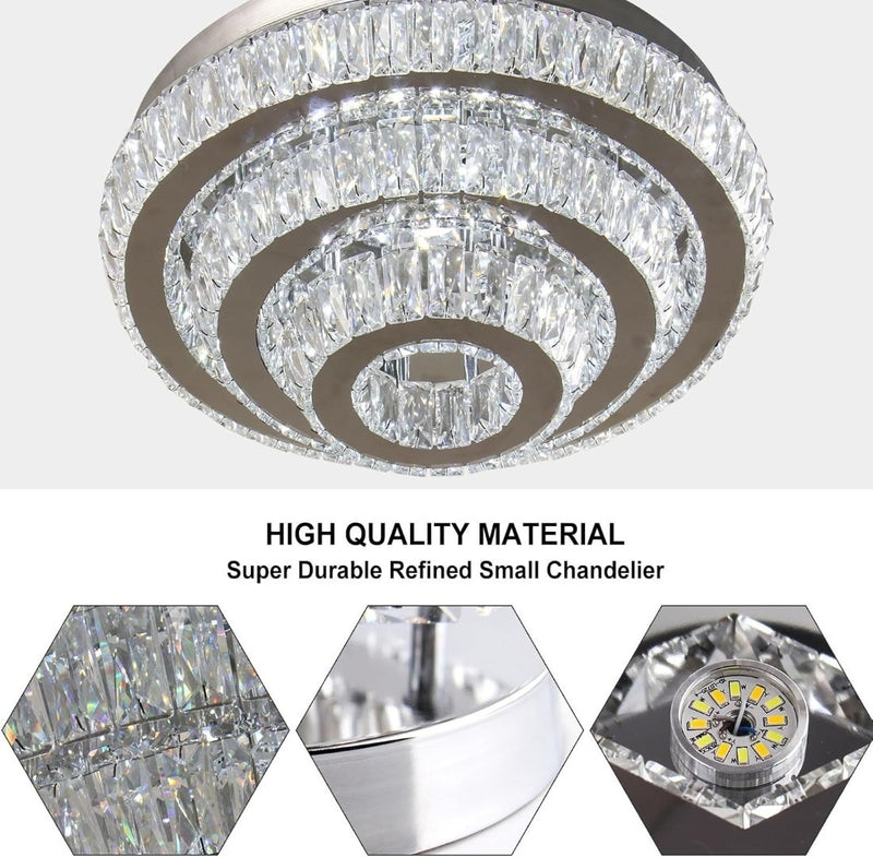 16.5" Crystal Chandelier LED Crystal Ceiling Light 3 Layers Flush Mount