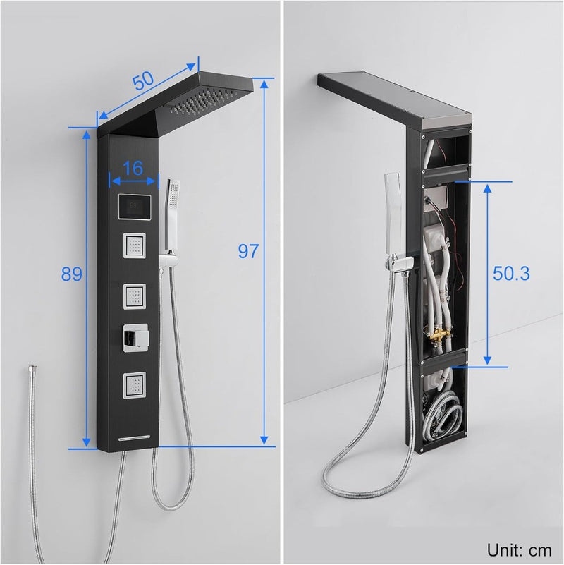 ROVOGO Shower Panel Tower System without Tap and Battery Black