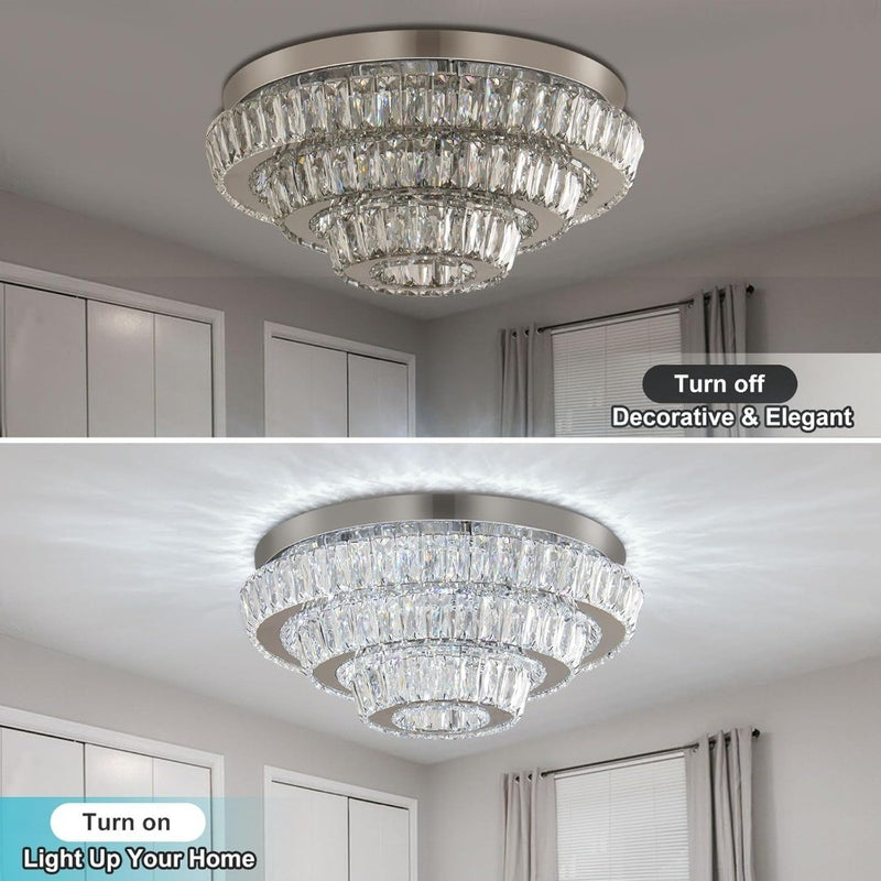 16.5" Crystal Chandelier LED Crystal Ceiling Light 3 Layers Flush Mount