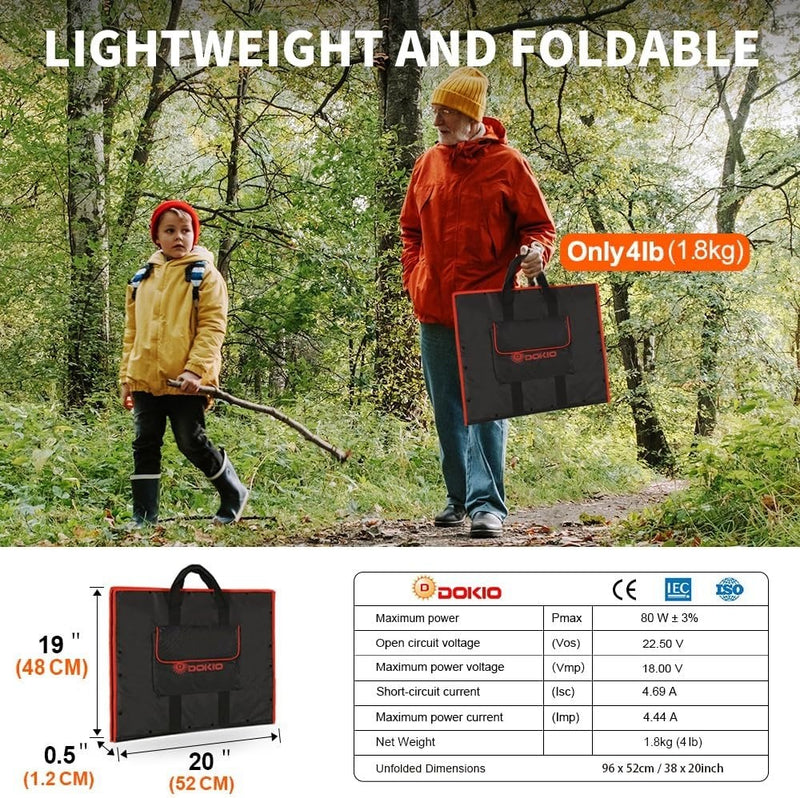 80W18V Foldable Solar Panel Kit - 21x22Inch