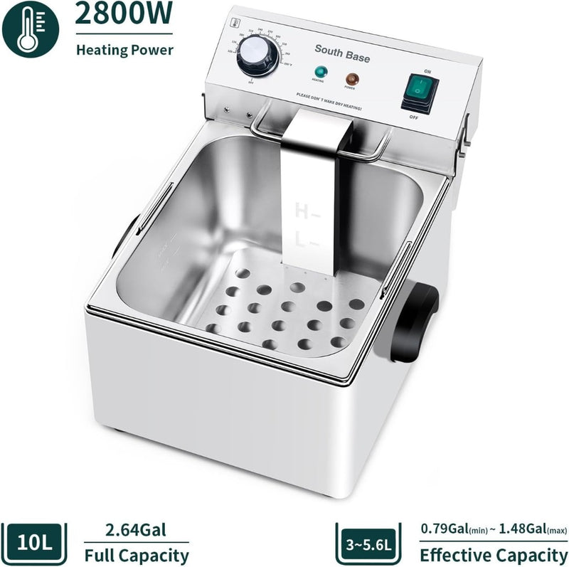 South Base Commercial Electric Deep Fryer Stainless Steel With Basket and Lid