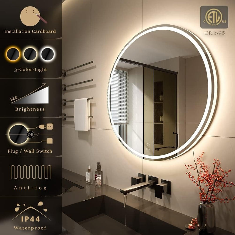 Large Modern LED Round Mirror Bathroom Vanity Mirror  80x80cm KWW