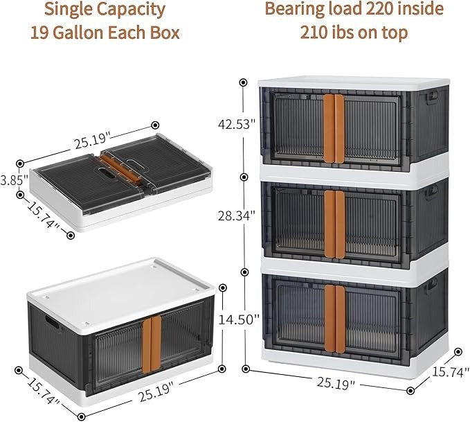 Plastic Storage Boxes 3 Pack 25" x 14"