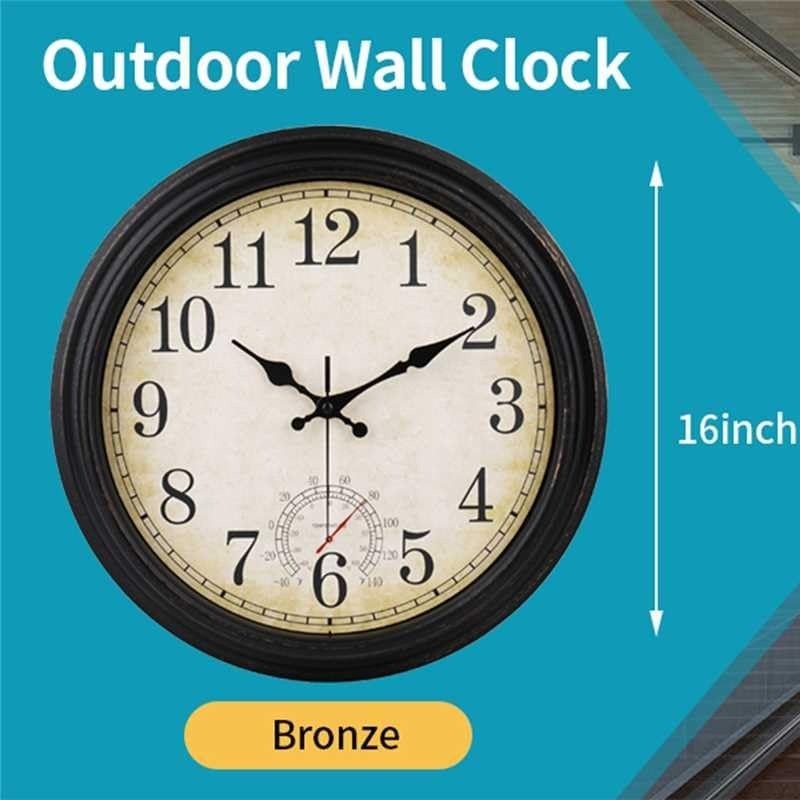 Large Wall Clock Quartz 16" Bronze