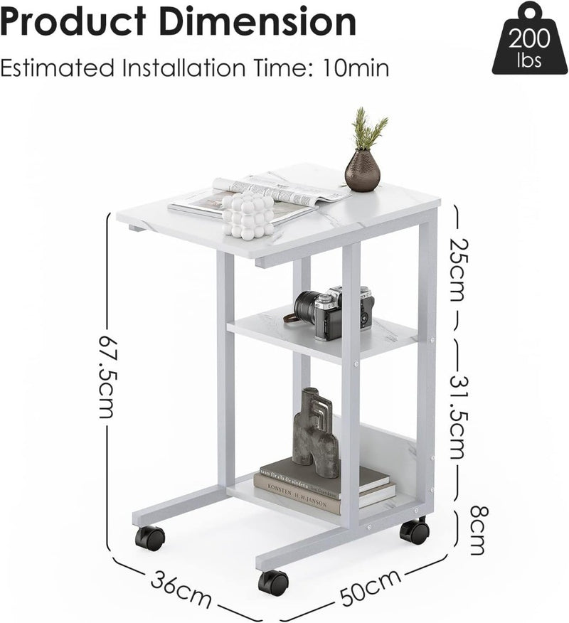 End Table with Brake Casters ‎36 x 67.5 x 50cm