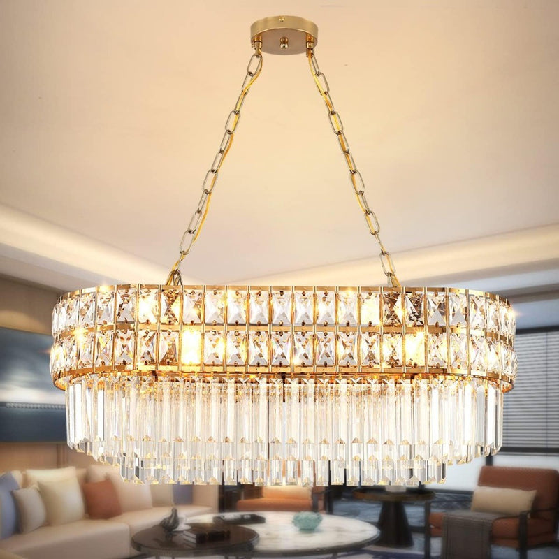 AOOCHOK Modern Crystal Chandelier Gold Finish Light Fixture Oval Crystal