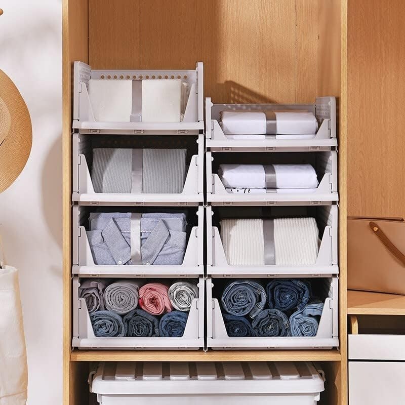 Wardrobe Storage Organiser Boxes 4 Pack Stackable 18x33x43cm White