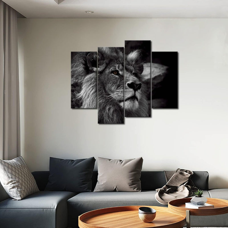 Black And White Gray Lion Head Portrait Wall Art Painting