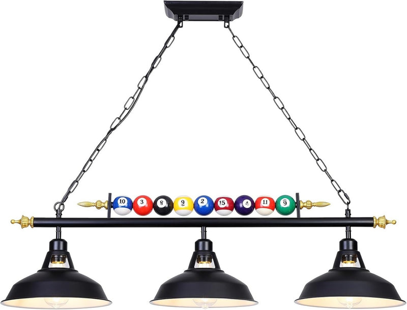 KEELED Pool Table Lights with 3 Retro Black Metal