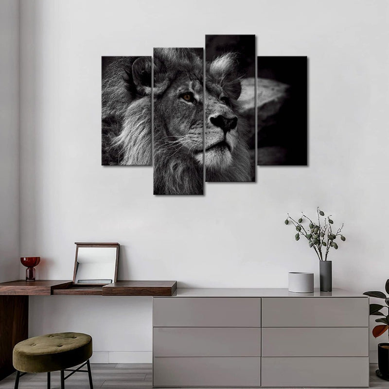 Black And White Gray Lion Head Portrait Wall Art Painting