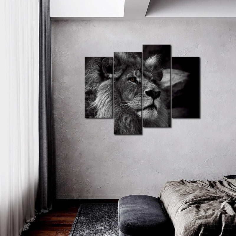 Black And White Gray Lion Head Portrait Wall Art Painting