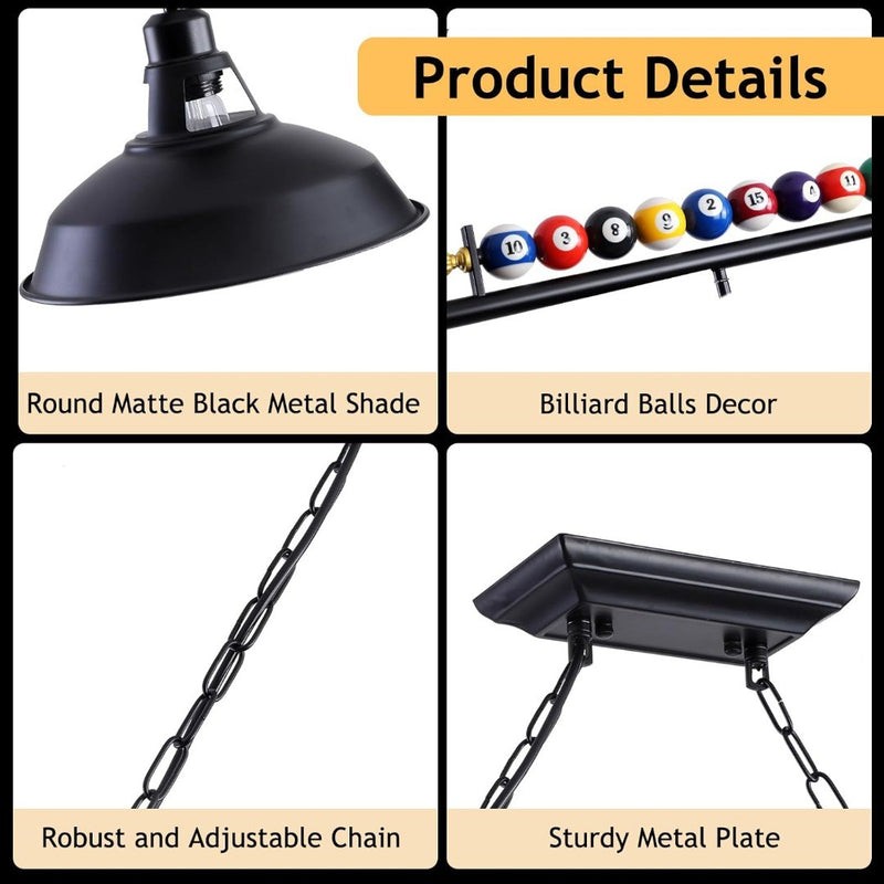 KEELED Pool Table Lights with 3 Retro Black Metal