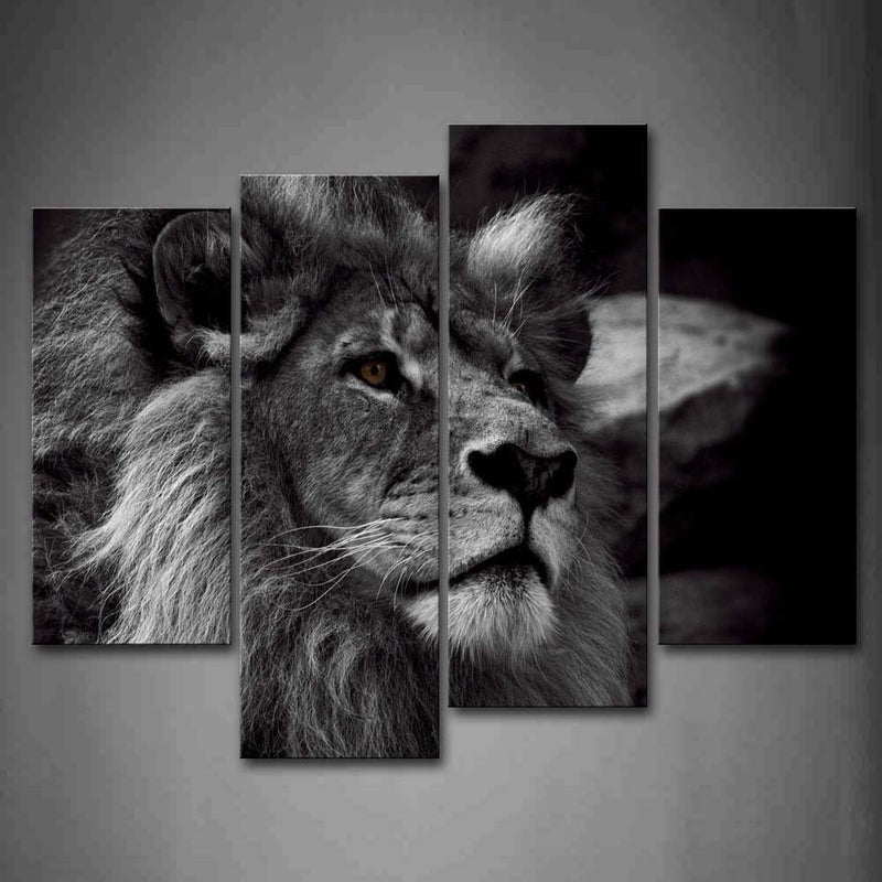 Black And White Gray Lion Head Portrait Wall Art Painting