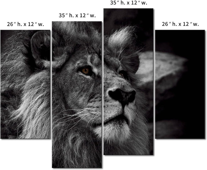 Black And White Gray Lion Head Portrait Wall Art Painting