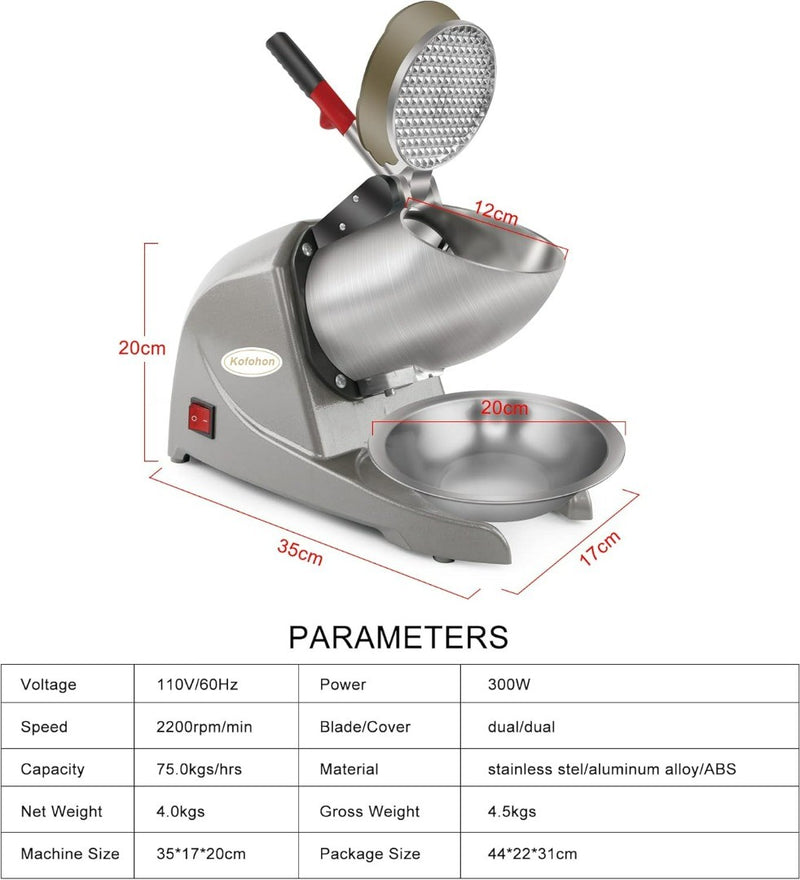 Ice Shaver Machine with Dual Steel Blades