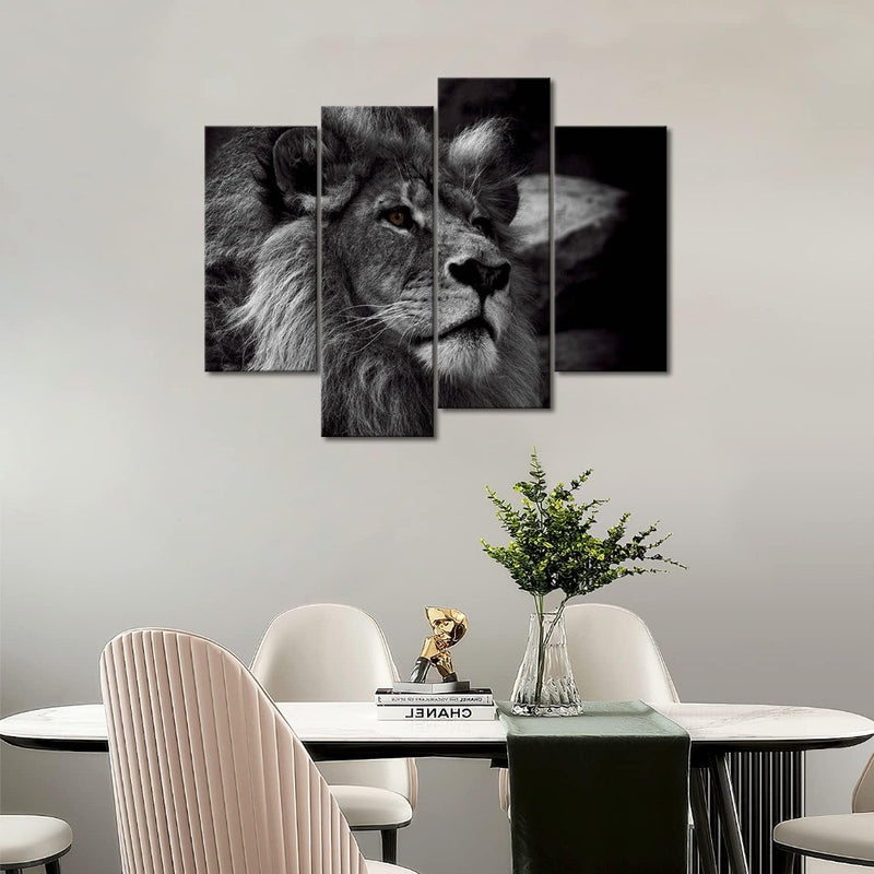 Black And White Gray Lion Head Portrait Wall Art Painting