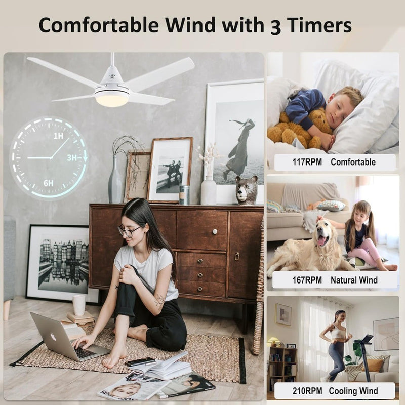 NEWDAY 48" Ceiling Fan with Light and Remote Control 24W