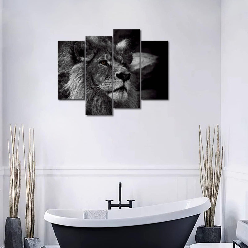 Black And White Gray Lion Head Portrait Wall Art Painting