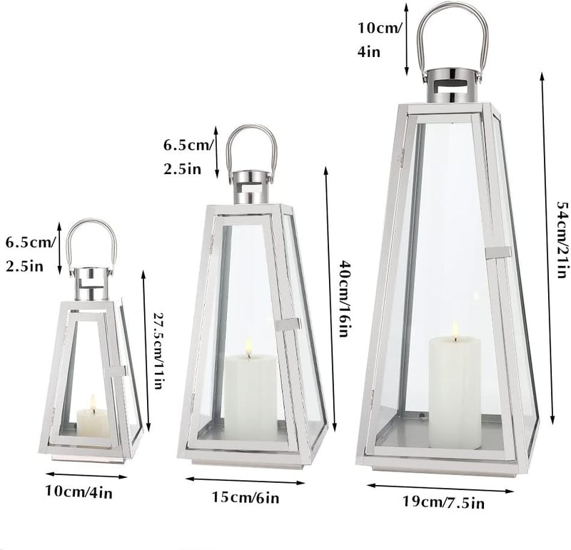 3 Steel Candle Lanterns 54 / 40 / 27.5 cm