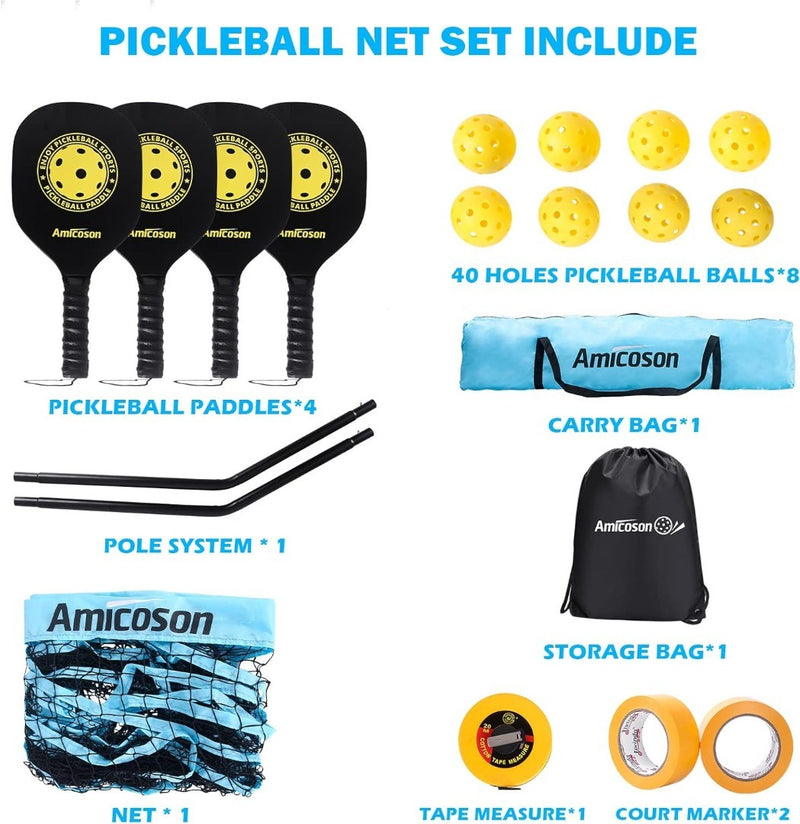 Pickleball Set for 4 Players Blue AMICOSON