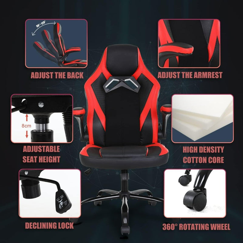 Gaming Chair Ergonomic Swivel Design Red