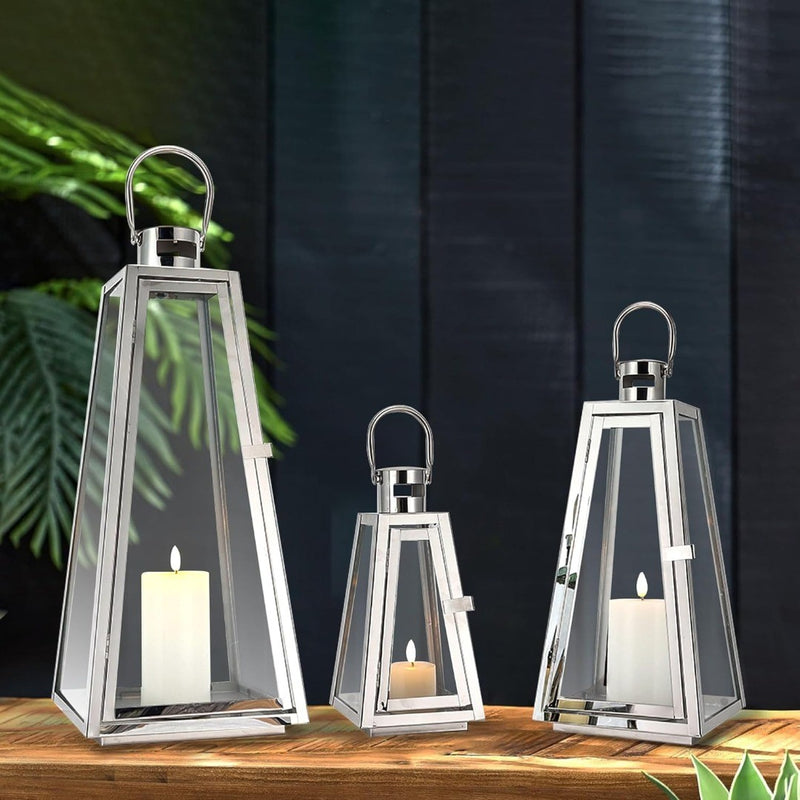 3 Steel Candle Lanterns 54 / 40 / 27.5 cm