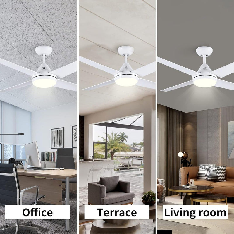 Newday Ceiling Fan with Light, 48" White Ceiling Lamp with Fan and Remote