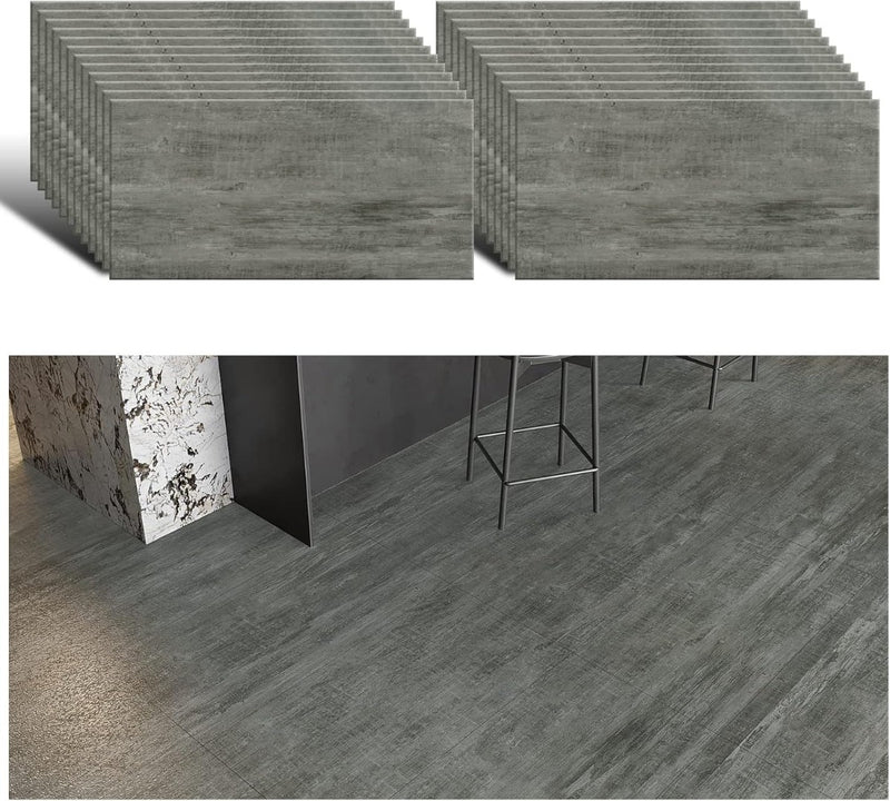 VEELIKE Vinyl Floor Tiles Grey 60cmx30cmx1.5mm 24PCS