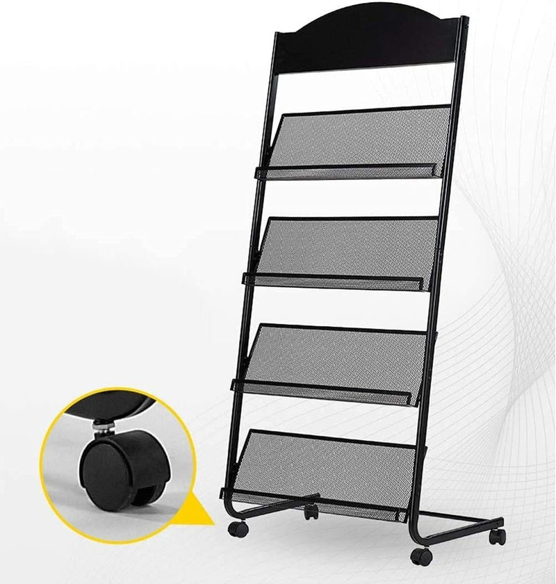 Floor-Standing Magazine Rack Information Rack Newspaper Storage Book Rack Black