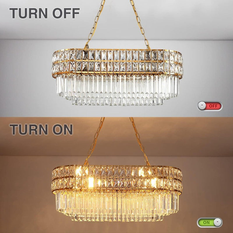 AOOCHOK Modern Crystal Chandelier Gold Finish Light Fixture Oval Crystal