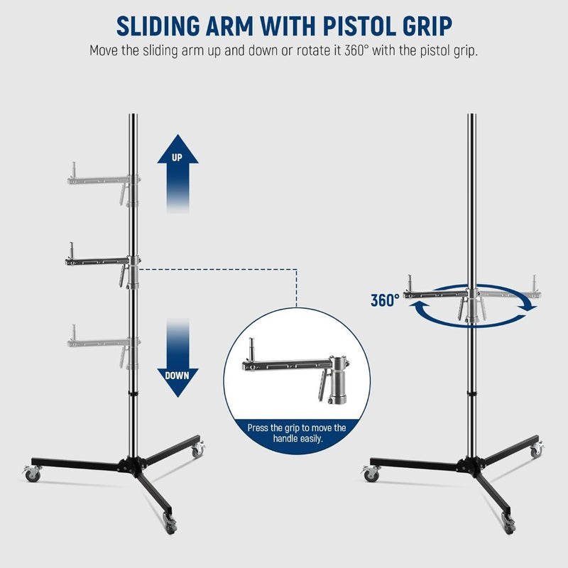 Light Stand Stainless Steel Heavy Duty with Arm Grip Sliding Arm Detachable