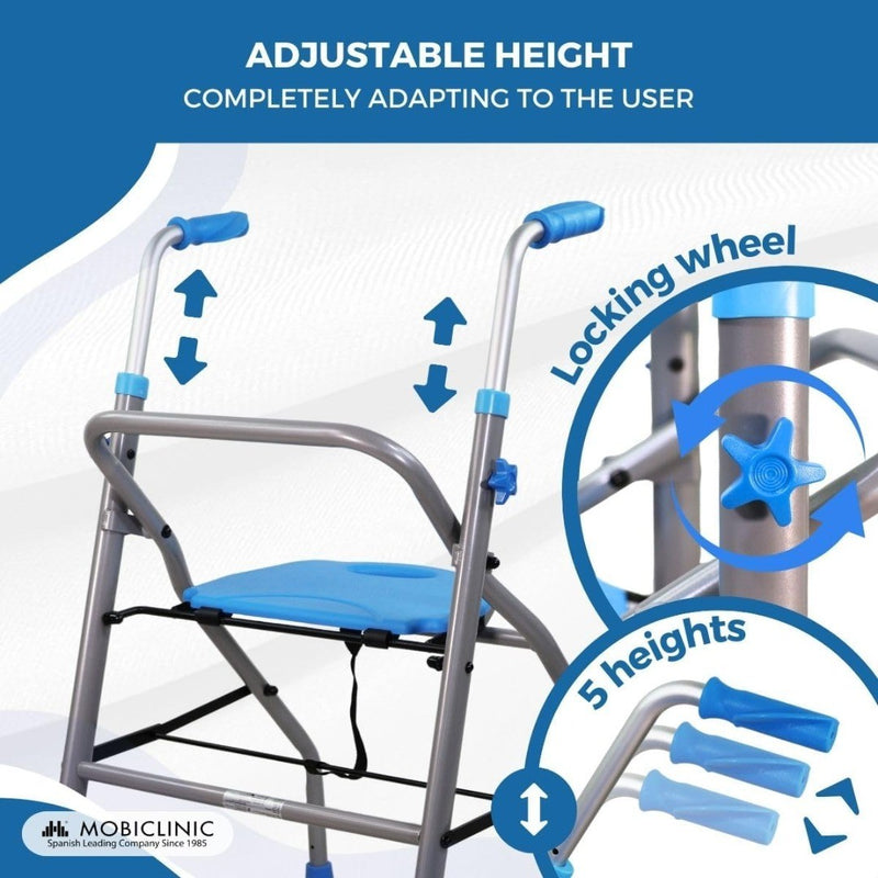 Folding Walking Frame with Wheels Blue MOBICLINIC