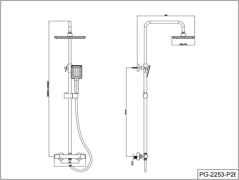 Shower Mixer Set Adjustable Height Shower System With Rainfall Head