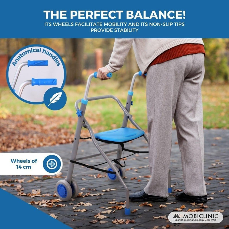 Folding Walking Frame with Wheels Blue MOBICLINIC