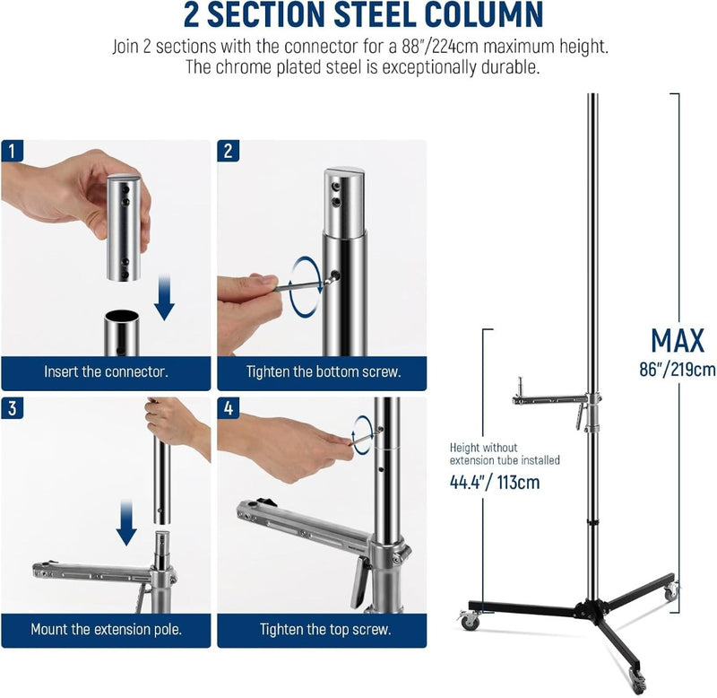 Light Stand Stainless Steel Heavy Duty with Arm Grip Sliding Arm Detachable