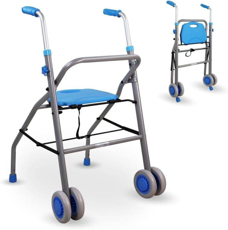 Folding Walking Frame with Wheels Blue MOBICLINIC