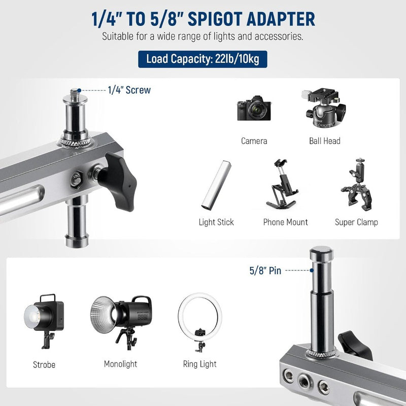 Light Stand Stainless Steel Heavy Duty with Arm Grip Sliding Arm Detachable