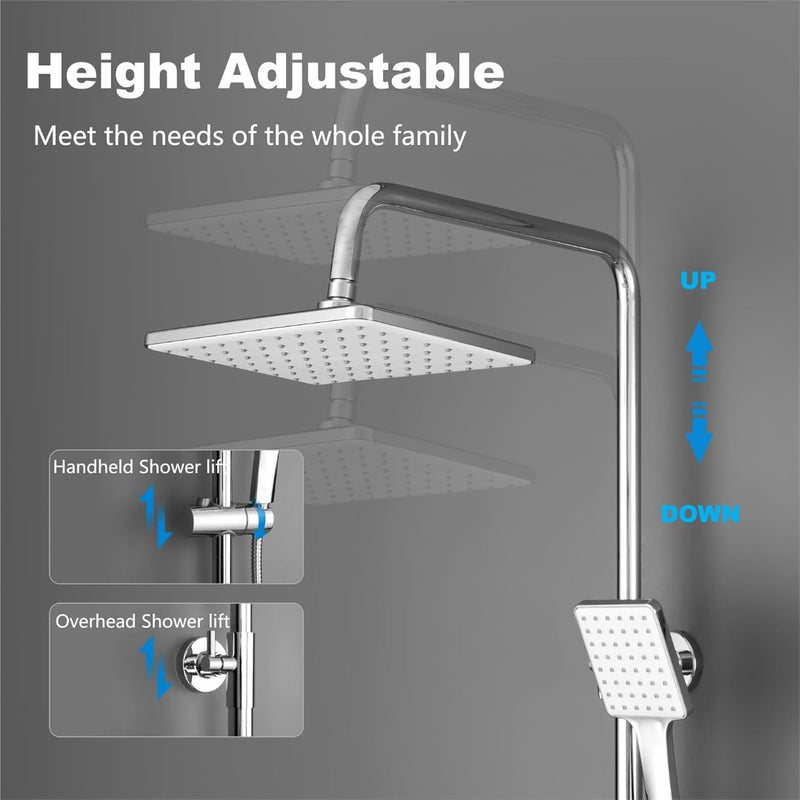 Shower Mixer Set Adjustable Height Shower System With Rainfall Head