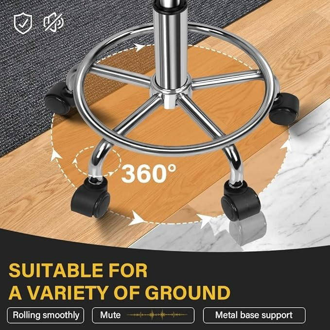 PU Leather Round Rolling Stool Swivel Height Adjustment With Wheels